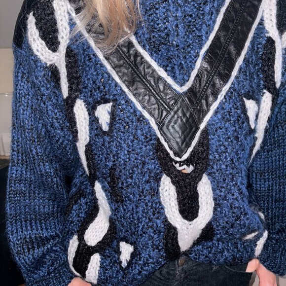 Vintage Nino Foriero Knit Sweater with Leather V Sz S - Picture 4 of 10